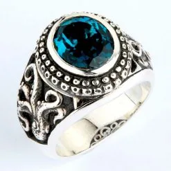 Bikerringshop Sterling Silver Octopus London Blue Topaz Mens Ring -Outlet Rings Store octopus mens ring natural blue topaz