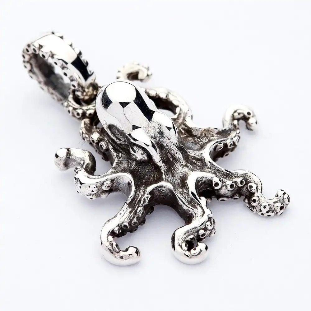 Bikerringshop Silver Octopus Gothic Pendant Necklace 4 Bikerringshop Silver Octopus Gothic Pendant Necklace - Image 2