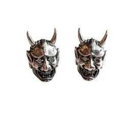 Bikerringshop Sterling Silver Skull Devil Oni Mask Earrings