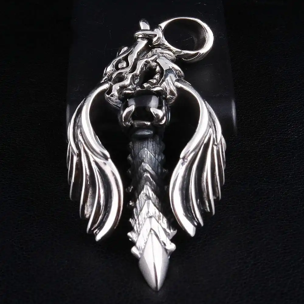 Bikerringshop Sterling Silver Black Onyx Angel Dragon Pendant 5 Bikerringshop Sterling Silver Black Onyx Angel Dragon Pendant - Image 3