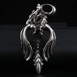 Bikerringshop Sterling Silver Black Onyx Angel Dragon Pendant