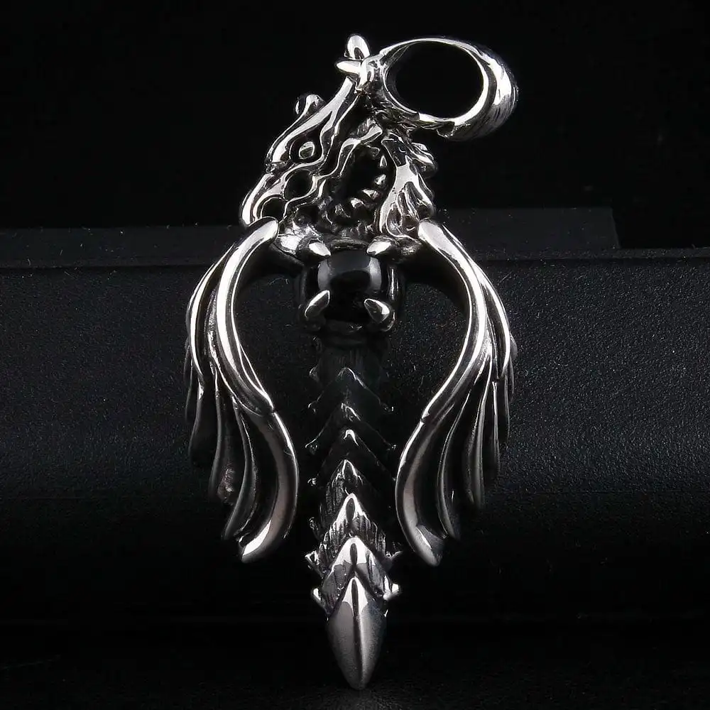 Bikerringshop Sterling Silver Black Onyx Angel Dragon Pendant 3 Bikerringshop Sterling Silver Black Onyx Angel Dragon Pendant
