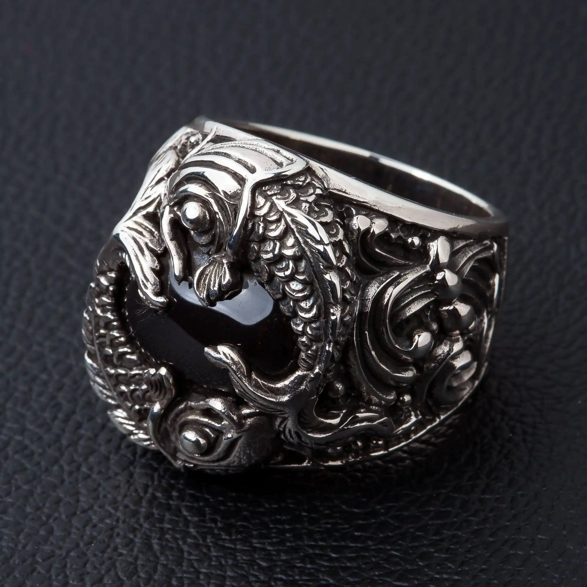 Bikerringshop Onyx Sterling Silver Koi Gothic Ring 5 Bikerringshop Onyx Sterling Silver Koi Gothic Ring - Image 3