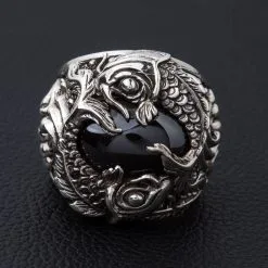 Bikerringshop Onyx Sterling Silver Koi Gothic Ring
