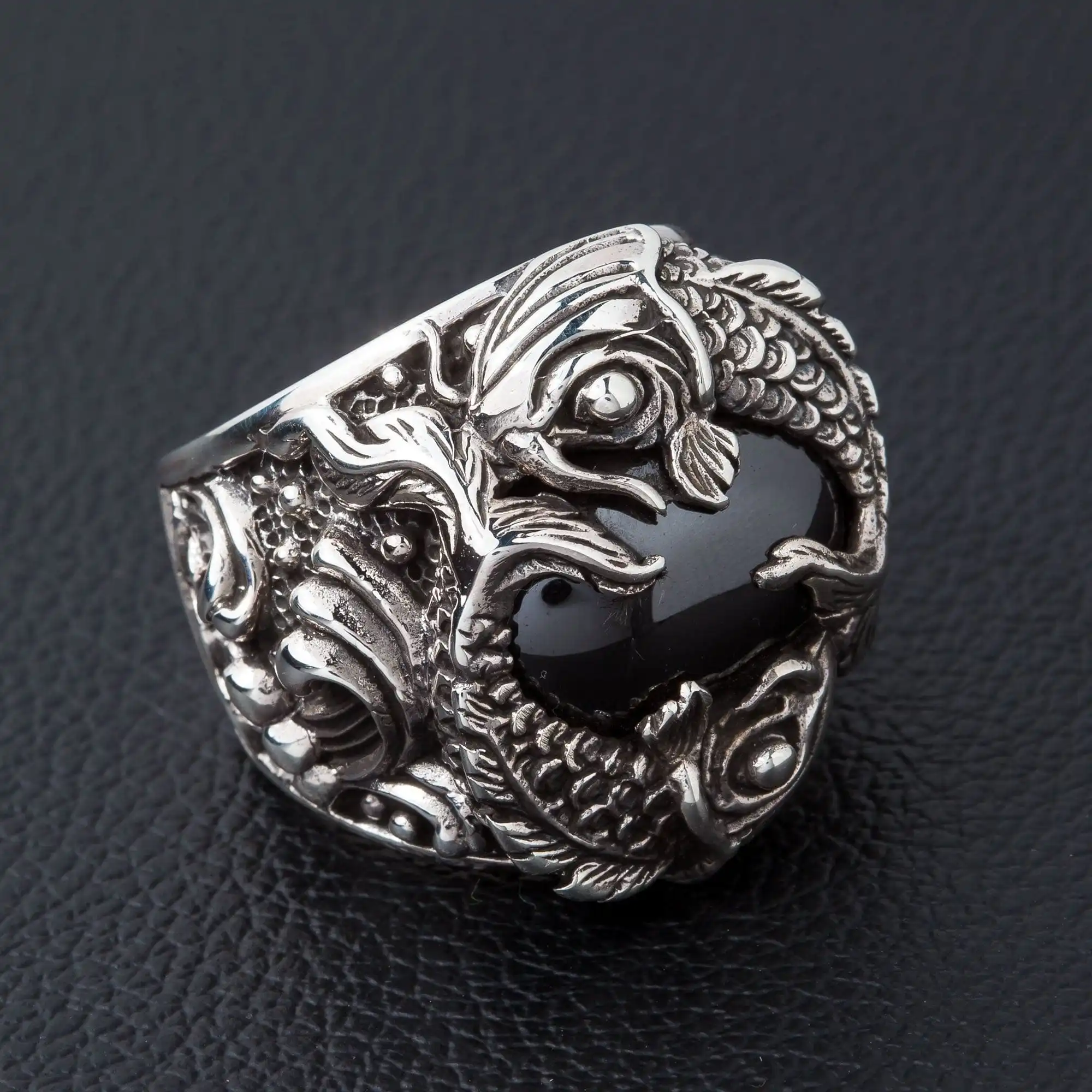 Bikerringshop Onyx Sterling Silver Koi Gothic Ring 4 Bikerringshop Onyx Sterling Silver Koi Gothic Ring - Image 2