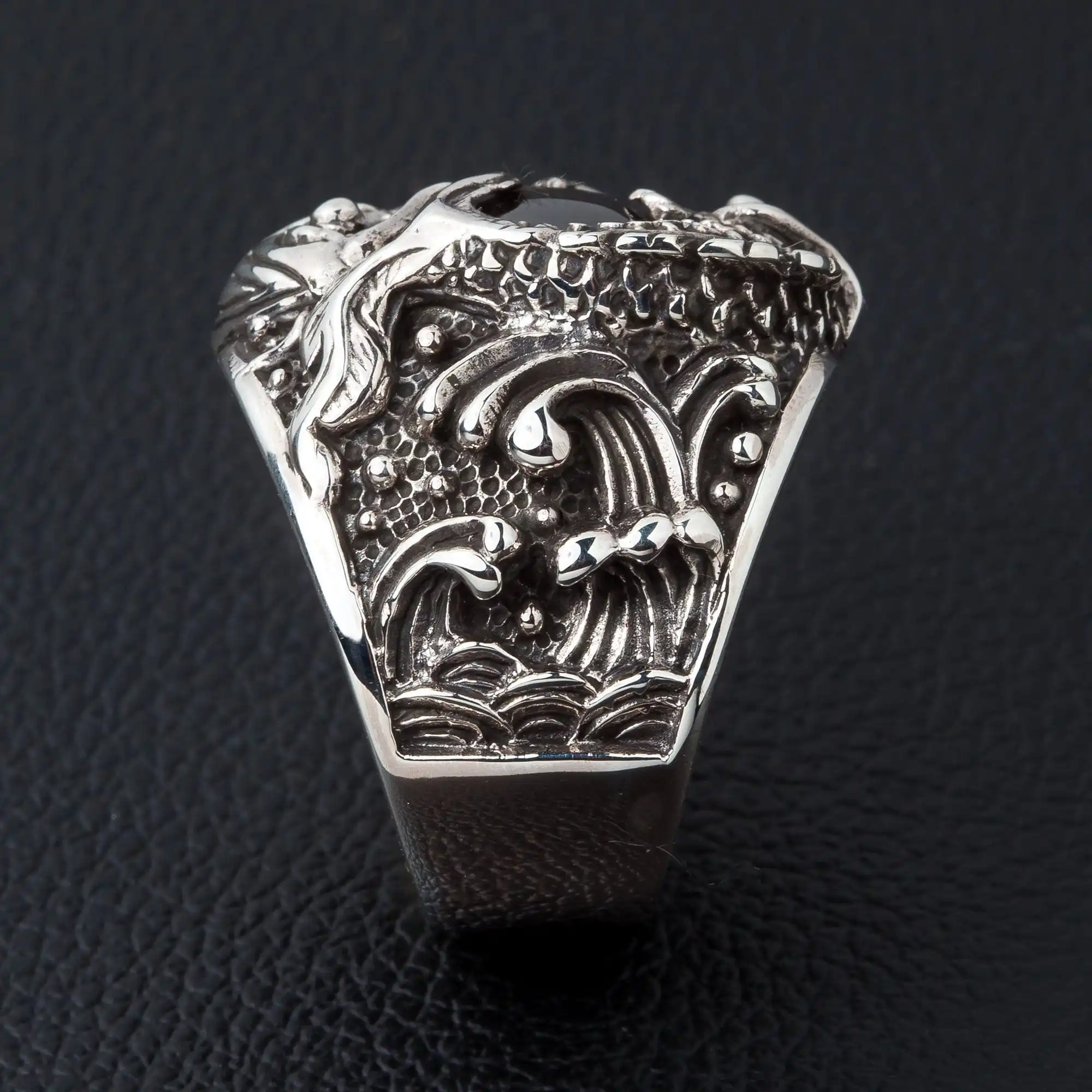 Bikerringshop Onyx Sterling Silver Koi Gothic Ring 6 Bikerringshop Onyx Sterling Silver Koi Gothic Ring - Image 4