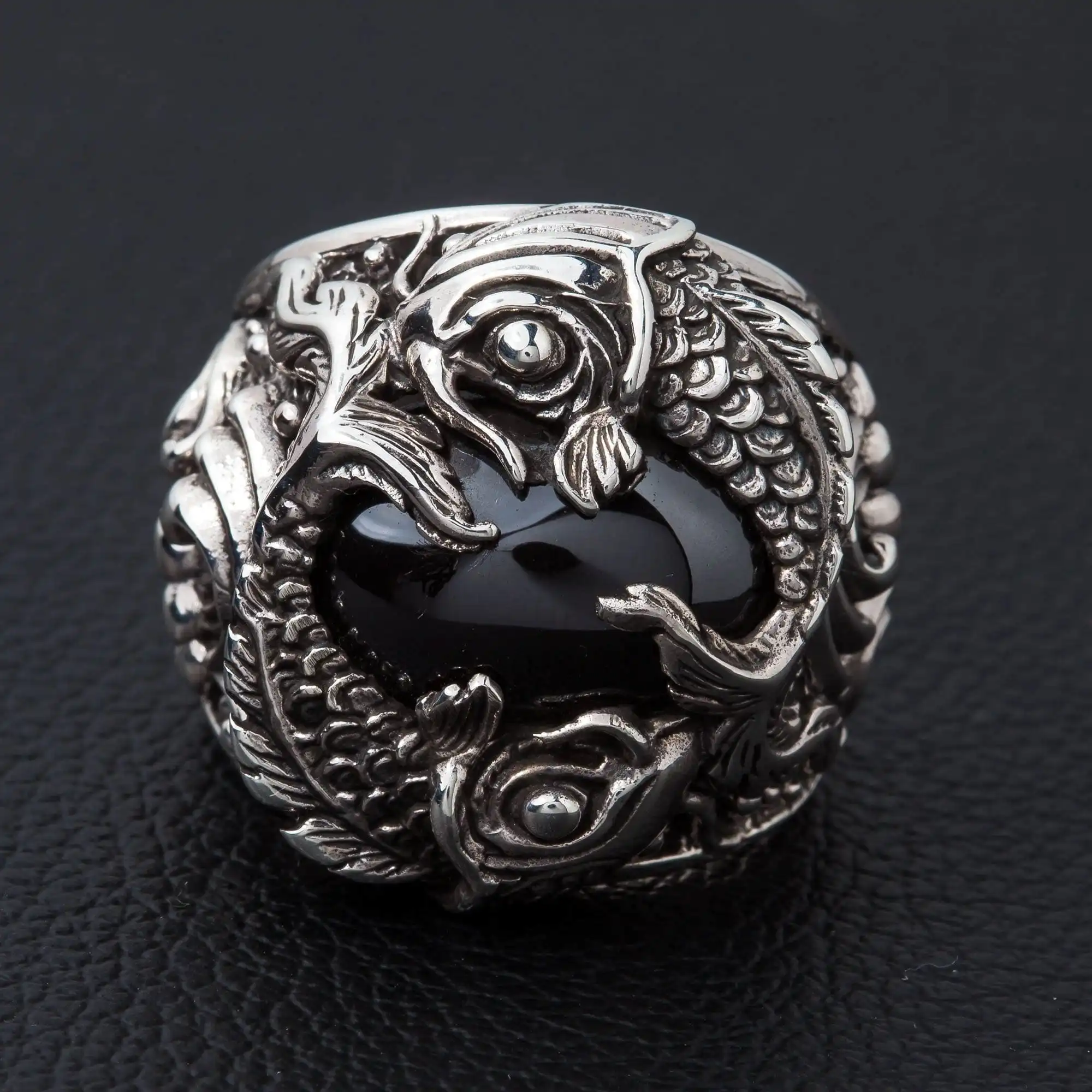 Bikerringshop Onyx Sterling Silver Koi Gothic Ring 3 Bikerringshop Onyx Sterling Silver Koi Gothic Ring