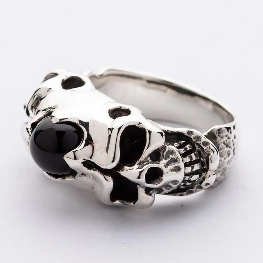 Bikerringshop Sterling Silver Onyx Skull Rings Biker Jewelry 6 Bikerringshop Sterling Silver Onyx Skull Rings Biker Jewelry - Image 4