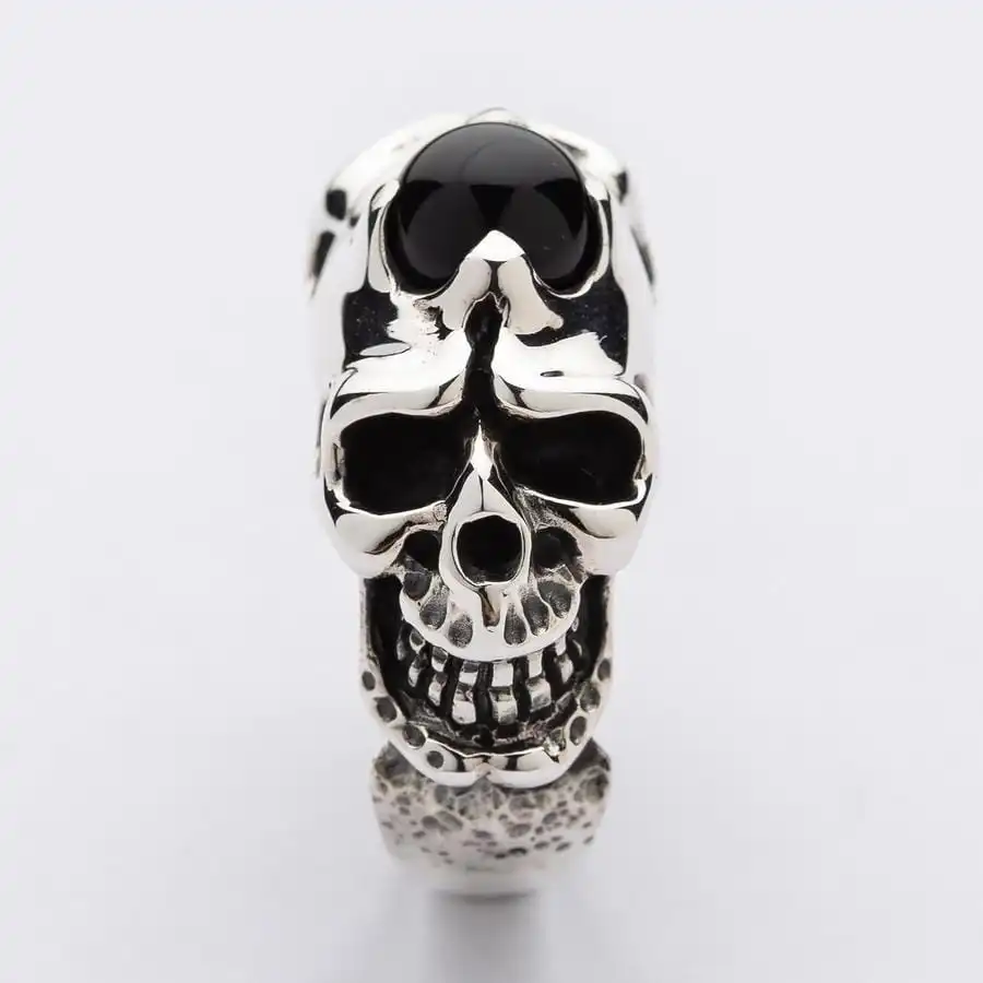 Bikerringshop Sterling Silver Onyx Skull Rings Biker Jewelry 11 Bikerringshop Sterling Silver Onyx Skull Rings Biker Jewelry - Image 9