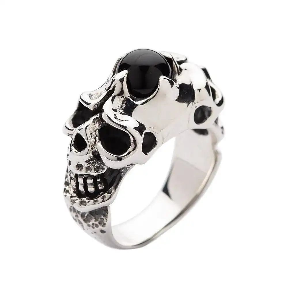 Bikerringshop Sterling Silver Onyx Skull Rings Biker Jewelry 3 Bikerringshop Sterling Silver Onyx Skull Rings Biker Jewelry