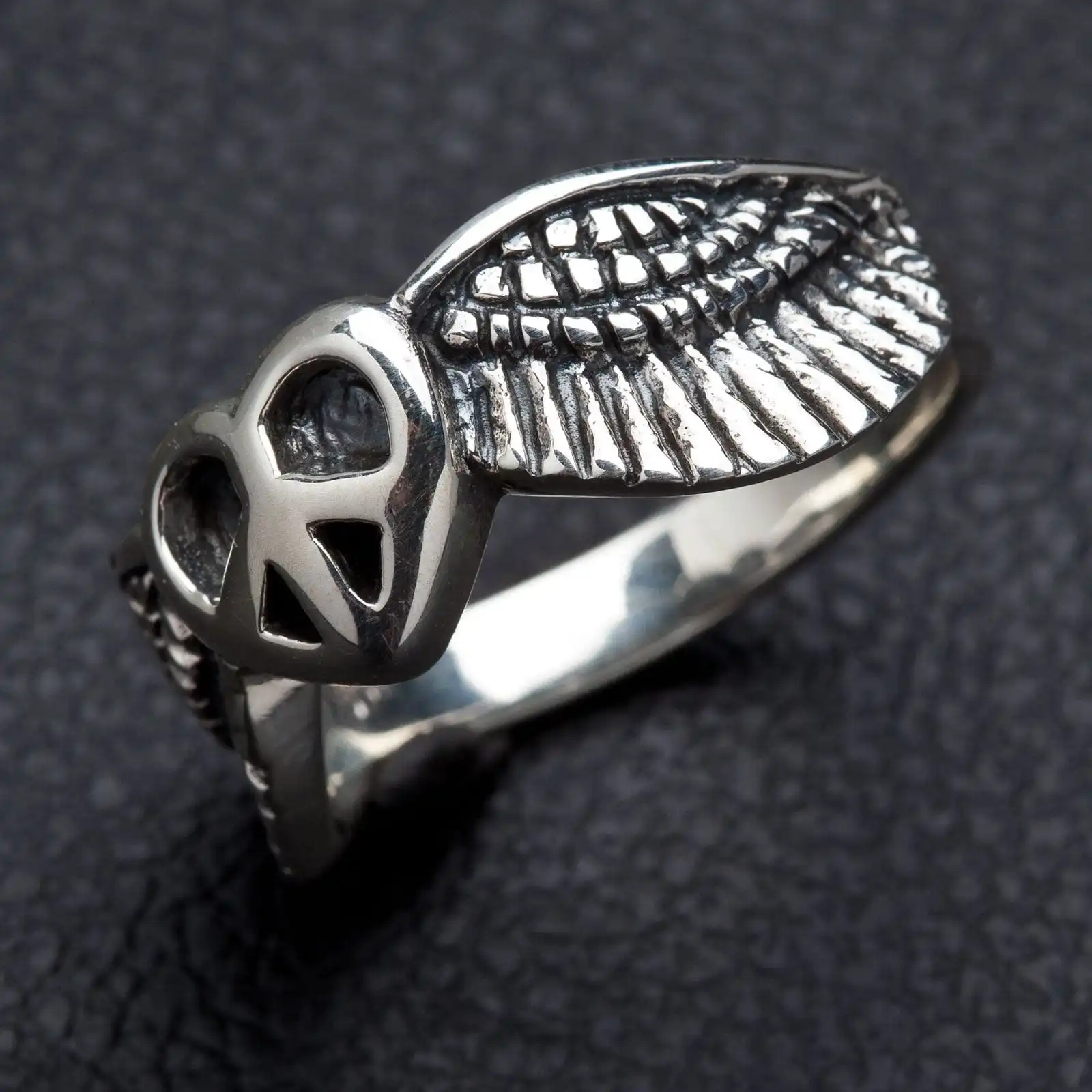Bikerringshop Sterling Silver Peace Wings Ring 9 Bikerringshop Sterling Silver Peace Wings Ring - Image 7