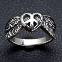 Bikerringshop Sterling Silver Peace Wings Ring