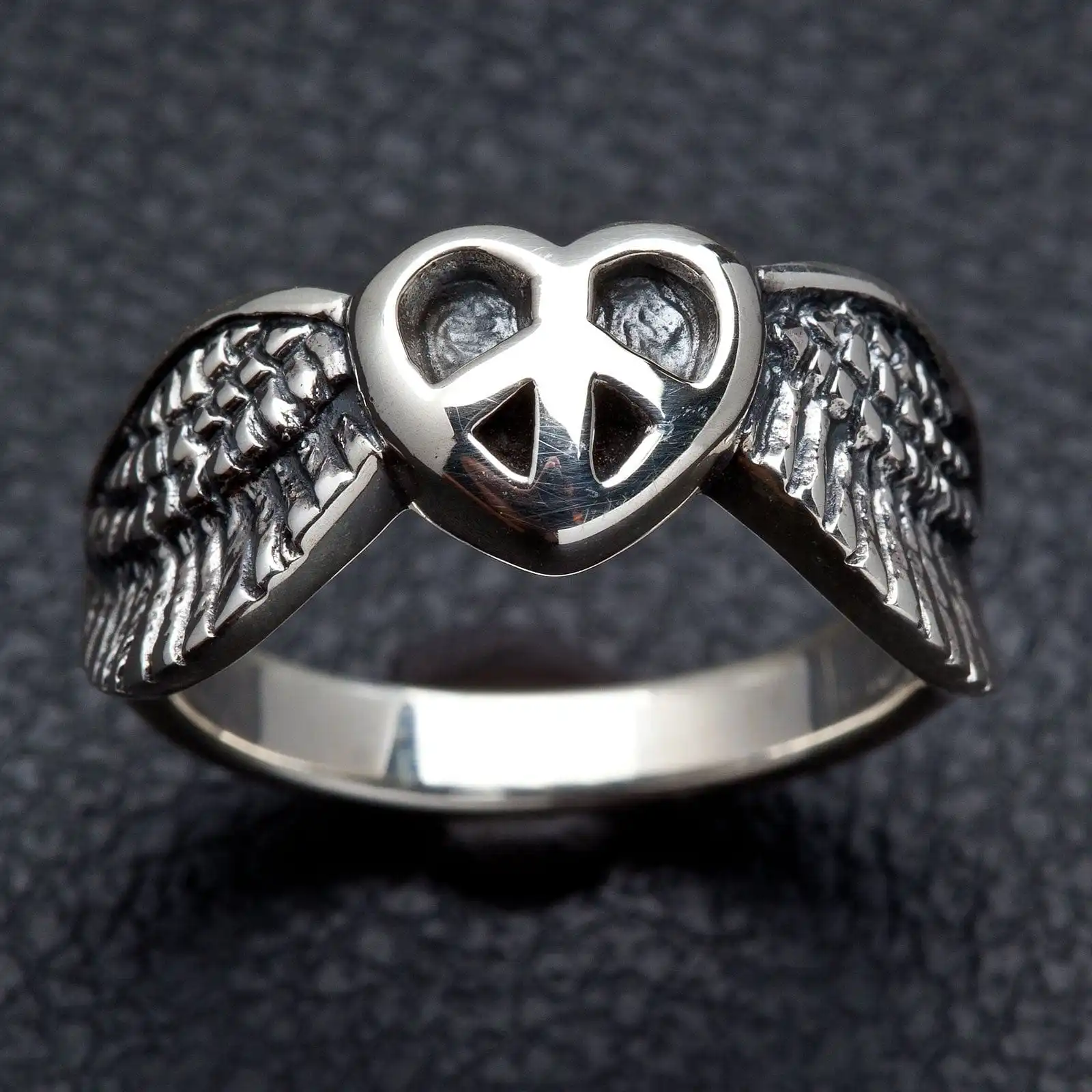 Bikerringshop Sterling Silver Peace Wings Ring 3 Bikerringshop Sterling Silver Peace Wings Ring