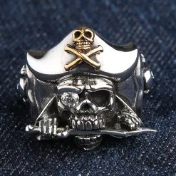 Bikerringshop Sterling Silver Jack Sparrow Crossbones Pirate Skull Ring -Outlet Rings Store pirate skull ring 3