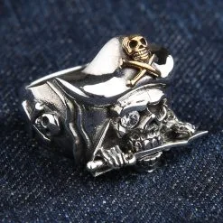 Bikerringshop Sterling Silver Jack Sparrow Crossbones Pirate Skull Ring -Outlet Rings Store pirate skull ring 5
