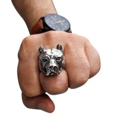 Bikerringshop Sterling Silver Pitbull Dog Biker Rings 13 Bikerringshop Sterling Silver Pitbull Dog Biker Rings -Outlet Rings Store pitbull head ring finger