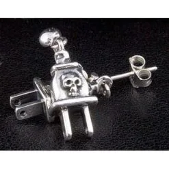 Bikerringshop Stelring Silver Plug Skull Earrings -Outlet Rings Store plug skull earrings 3