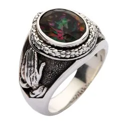 Bikerringshop Mystic Topaz Praying Hands Gothic Ring