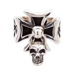 Bikerringshop Punk Dangle Sterling Silver Cross Skull Ring