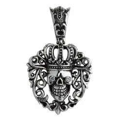 Bikerringshop Diamond Queen Crown Skull Pendant