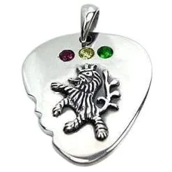 Bikerringshop Sterling Silver Rasta Lion Guitar Pick Pendant