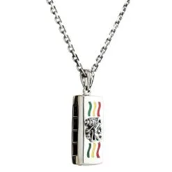Bikerringshop Silver Rasta Lion Harmonica Pendant Necklace