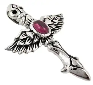 Bikerringshop Sterling Silver Red Angel Wings Pendant 3 Bikerringshop Sterling Silver Red Angel Wings Pendant