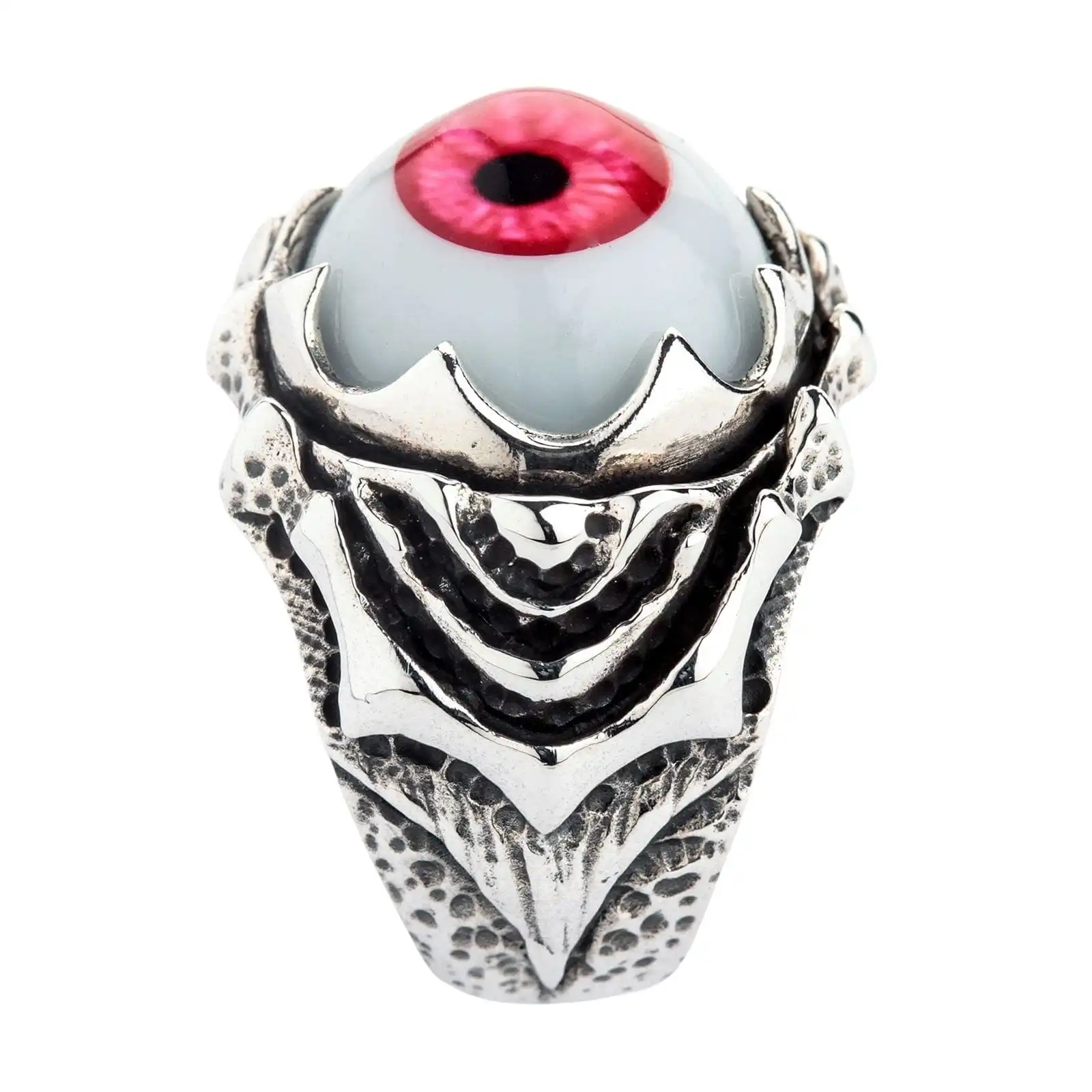 Bikerringshop Sterling Silver Red Evil Eyeball Ring 5 Bikerringshop Sterling Silver Red Evil Eyeball Ring - Image 3