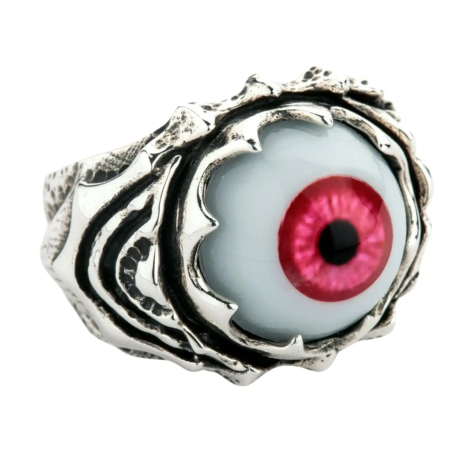 Bikerringshop Sterling Silver Red Evil Eyeball Ring 4 Bikerringshop Sterling Silver Red Evil Eyeball Ring - Image 2