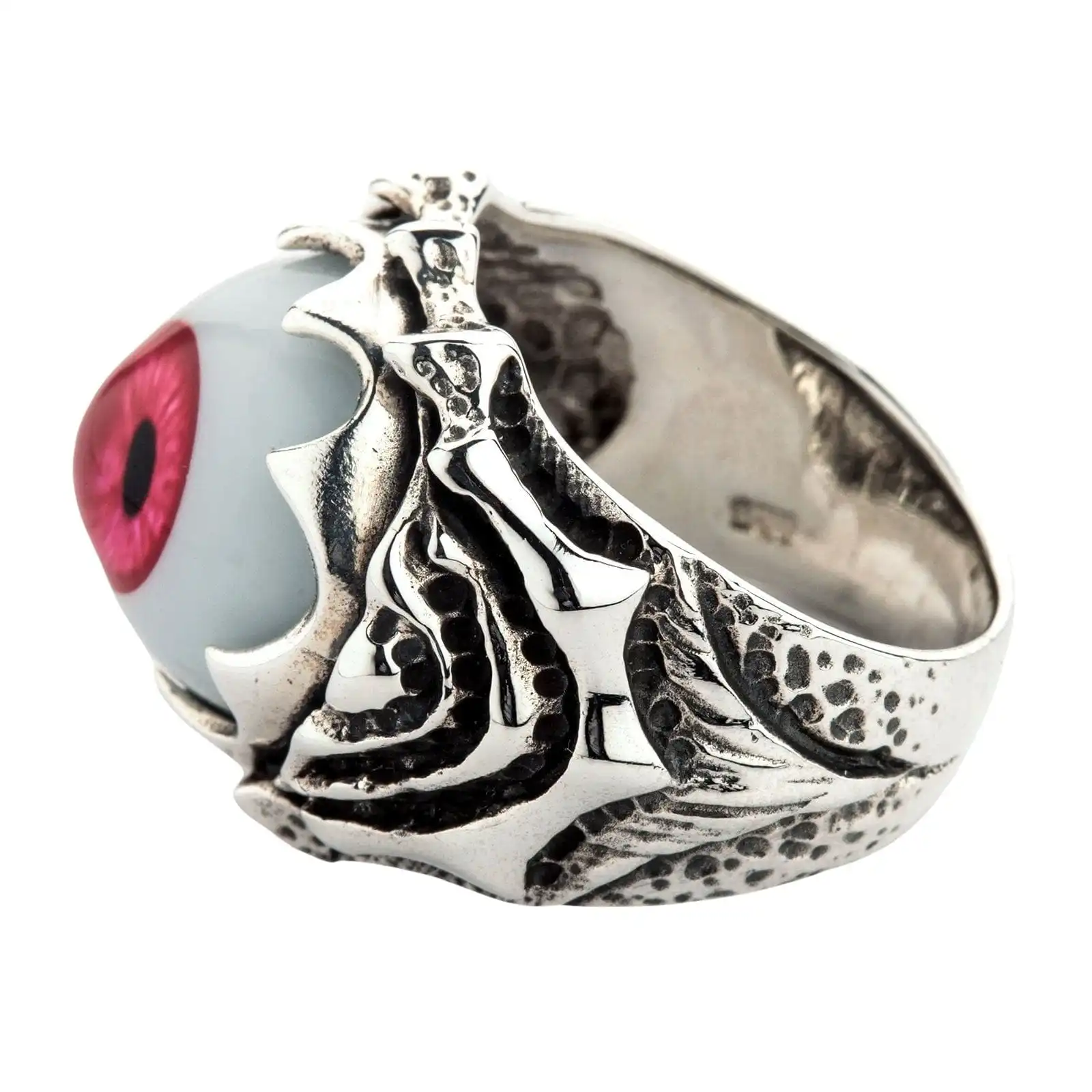 Bikerringshop Sterling Silver Red Evil Eyeball Ring 7 Bikerringshop Sterling Silver Red Evil Eyeball Ring - Image 5