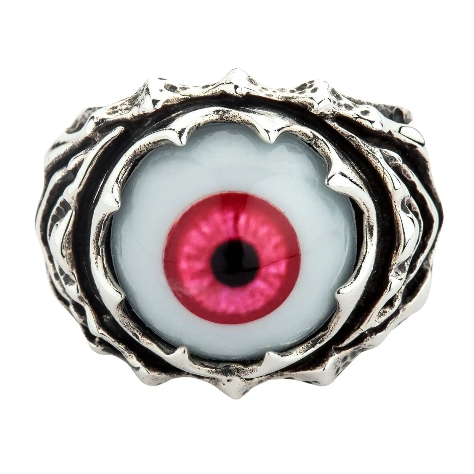Bikerringshop Sterling Silver Red Evil Eyeball Ring 3 Bikerringshop Sterling Silver Red Evil Eyeball Ring