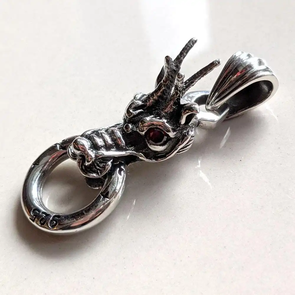 Bikerringshop Dragon Pendant Sterling Silver With Red Eyes 4 Bikerringshop Dragon Pendant Sterling Silver With Red Eyes - Image 2