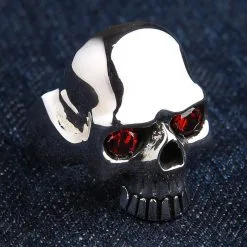Bikerringshop Sterling Silver Red Eye Elegant Skull Ring -Outlet Rings Store red eye elegant skull mens rings