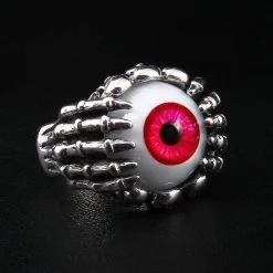 Bikerringshop Red Eye Claw Sterling Silver Gothic Ring
