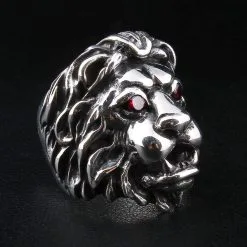 Bikerringshop Red Garnet Eyes Sterling Silver Lion Men's Ring 13 Bikerringshop Red Garnet Eyes Sterling Silver Lion Men's Ring -Outlet Rings Store red eye lion biker ring 3