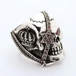 Bikerringshop Sterling Silver Red Garnet Eye Crown Pirate Skull Ring -Outlet Rings Store red eye pirate skull ring 3