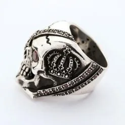 Bikerringshop Sterling Silver Red Garnet Eye Crown Pirate Skull Ring -Outlet Rings Store red eye pirate skull ring 5