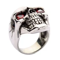 Bikerringshop Sterling Silver Red Eyes Handsome Skull Rings -Outlet Rings Store red eyes handsome skull ring 4