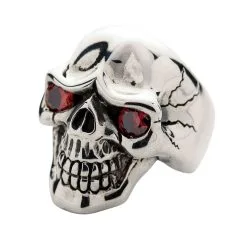 Bikerringshop Sterling Silver Red Eyes Handsome Skull Rings -Outlet Rings Store red eyes handsome skull ring 7
