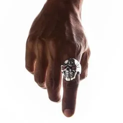 Bikerringshop Sterling Silver Red Eyes Handsome Skull Rings -Outlet Rings Store red eyes handsome skull ring 8