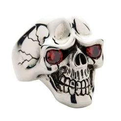 Bikerringshop Sterling Silver Red Eyes Handsome Skull Rings
