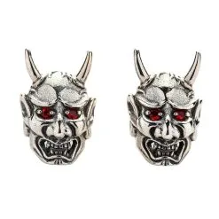 Bikerringshop Red Eyes Japanese Skull Oni Mask Earrings