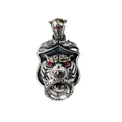 Bikerringshop Sterling Silver Red Eyes Tiger Pendant