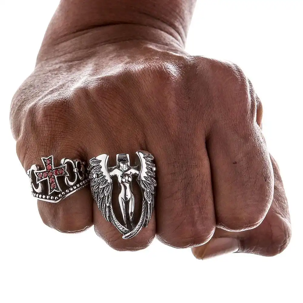 Bikerringshop Sterling Silver Red Garnet Cross Ring 6 Bikerringshop Sterling Silver Red Garnet Cross Ring - Image 4