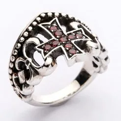 Bikerringshop Sterling Silver Red Garnet Cross Ring 25 Bikerringshop Sterling Silver Red Garnet Cross Ring -Outlet Rings Store red garnet cross ring 10