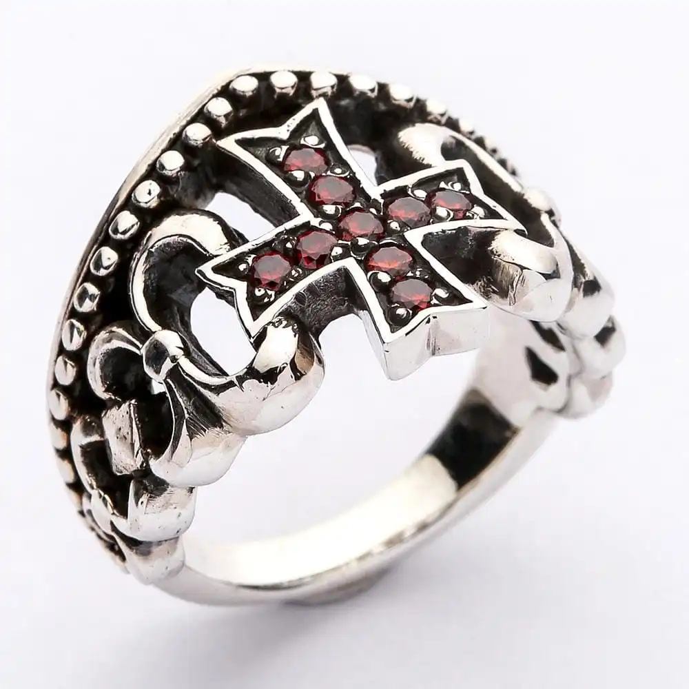 Bikerringshop Sterling Silver Red Garnet Cross Ring 13 Bikerringshop Sterling Silver Red Garnet Cross Ring - Image 11