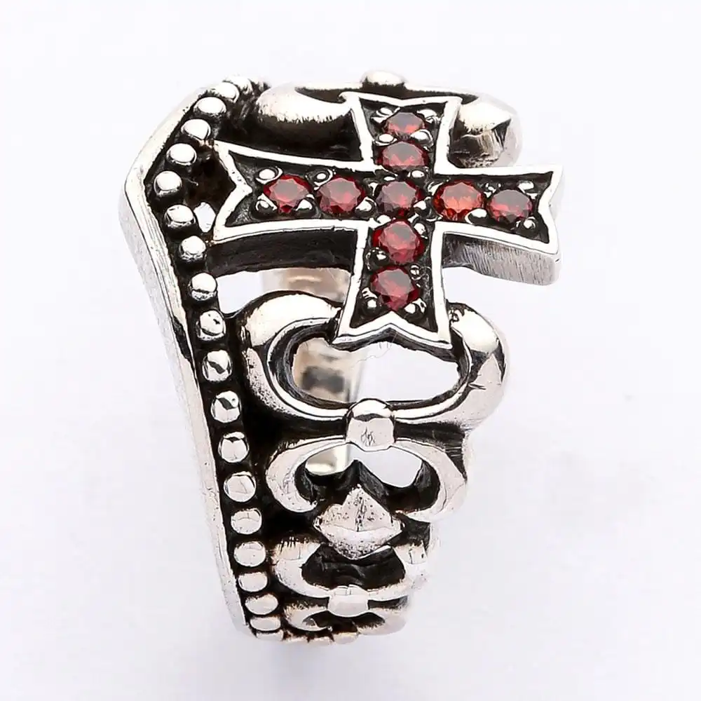 Bikerringshop Sterling Silver Red Garnet Cross Ring 15 Bikerringshop Sterling Silver Red Garnet Cross Ring - Image 13