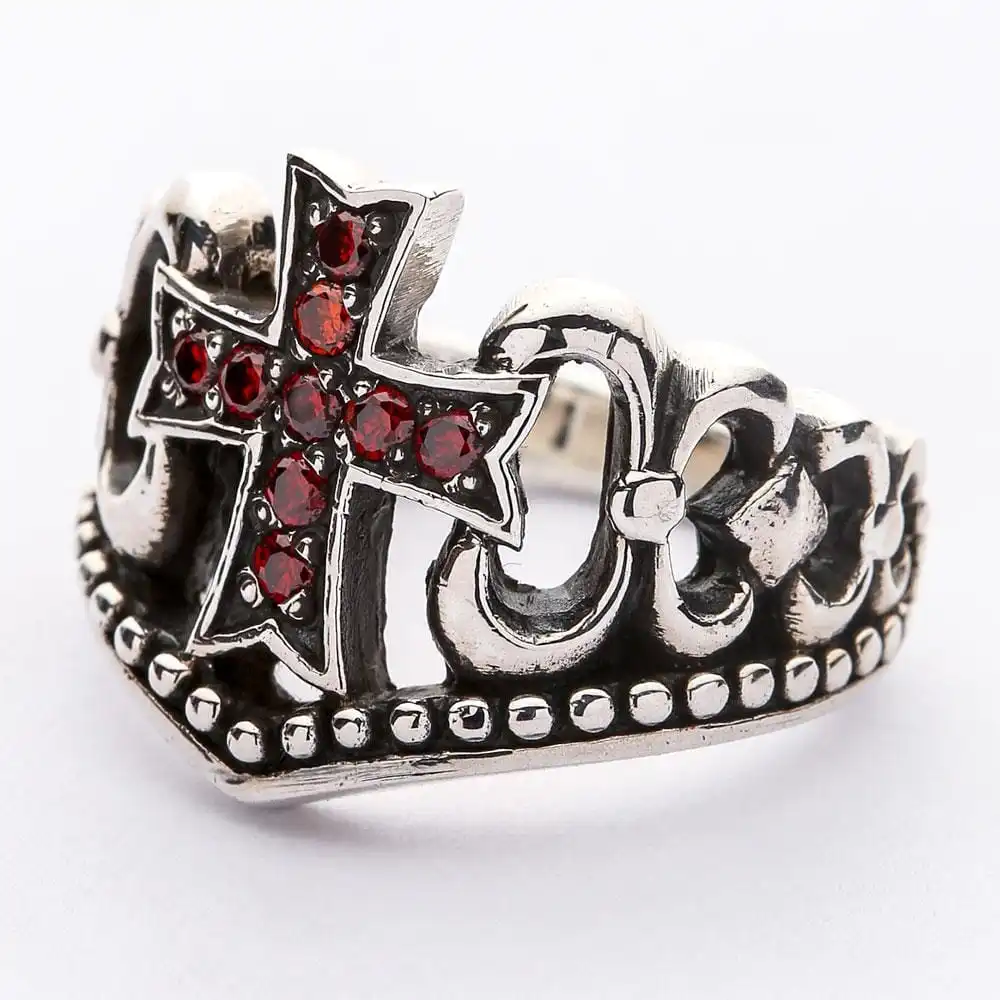 Bikerringshop Sterling Silver Red Garnet Cross Ring 5 Bikerringshop Sterling Silver Red Garnet Cross Ring - Image 3
