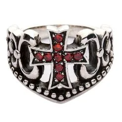 Bikerringshop Sterling Silver Red Garnet Cross Ring