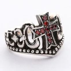 Bikerringshop Sterling Silver Red Garnet Cross Ring 19 Bikerringshop Sterling Silver Red Garnet Cross Ring -Outlet Rings Store red garnet cross ring 3